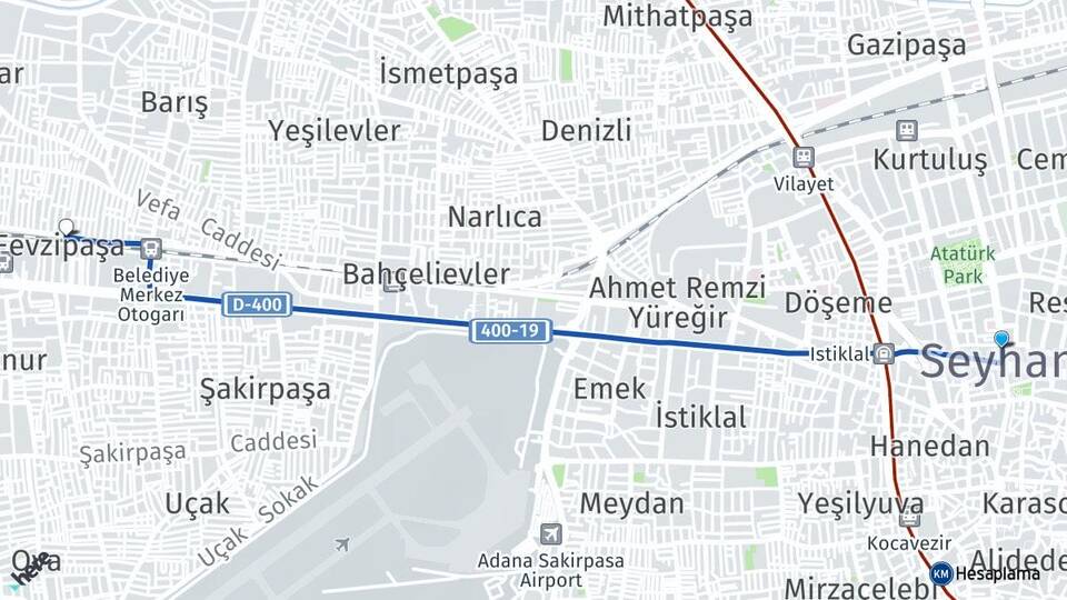 Adana Seyhan Fevzipaşa Seyhan Arası Kaç Km - Yol Haritası