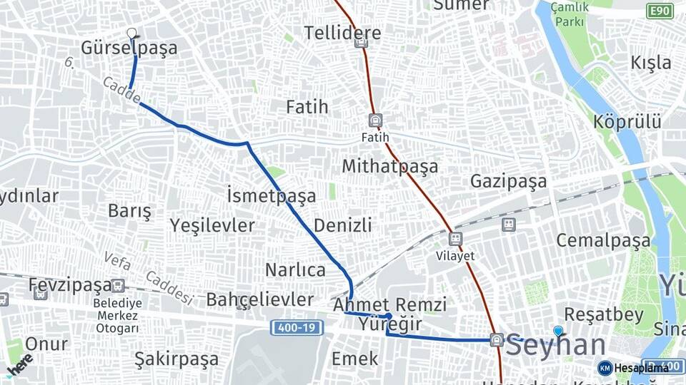 Adana Seyhan Gürselpaşa Seyhan Arası Kaç Km - Yol Haritası