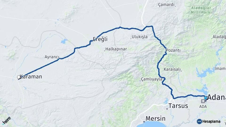 Adana Seyhan Karaman Arası Kaç Km - Yol Haritası