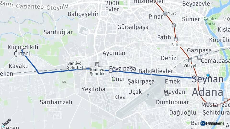 Adana Seyhan Küçükdikili Seyhan Arası Kaç Km - Yol Haritası