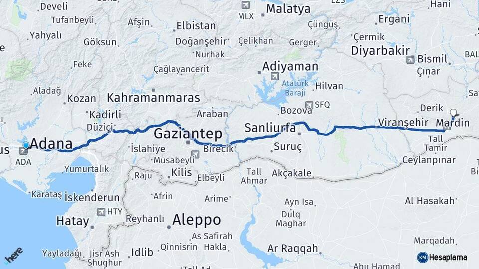 Adana Seyhan Mardin Arası Kaç Km - Yol Haritası