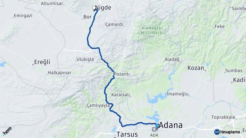 Adana Seyhan Niğde Arası Kaç Km - Yol Haritası