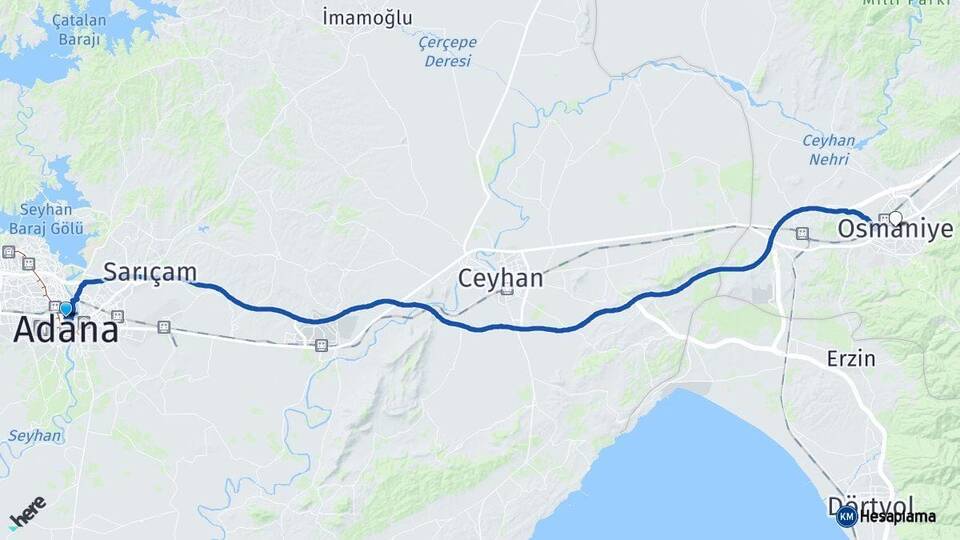 Adana Seyhan Osmaniye Arası Kaç Km - Yol Haritası