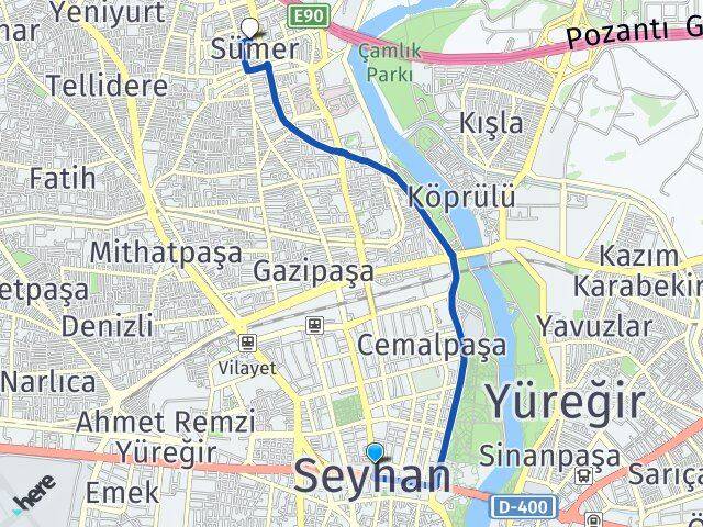 Adana Seyhan Sümer Seyhan Arası Kaç Km - Yol Haritası