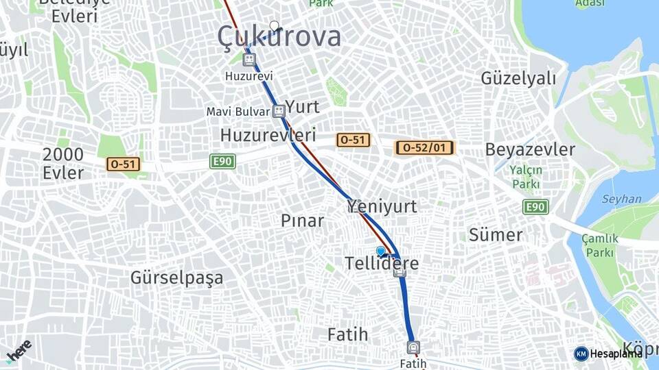 Adana Seyhan Tellidere Çukurova Arası Kaç Km - Yol Haritası