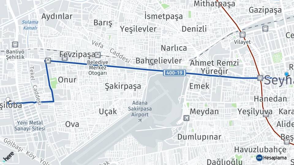 Adana Seyhan Yeşiloba Seyhan Arası Kaç Km - Yol Haritası