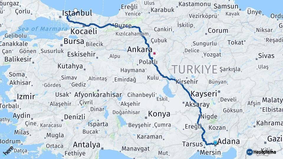 Adana Şile İstanbul Arası Kaç Km - Yol Haritası