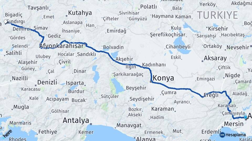Adana Sındırgı Balıkesir Arası Kaç Km - Yol Haritası