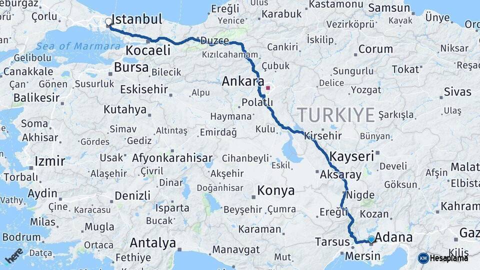 Adana Şişli İstanbul Arası Kaç Km - Yol Haritası