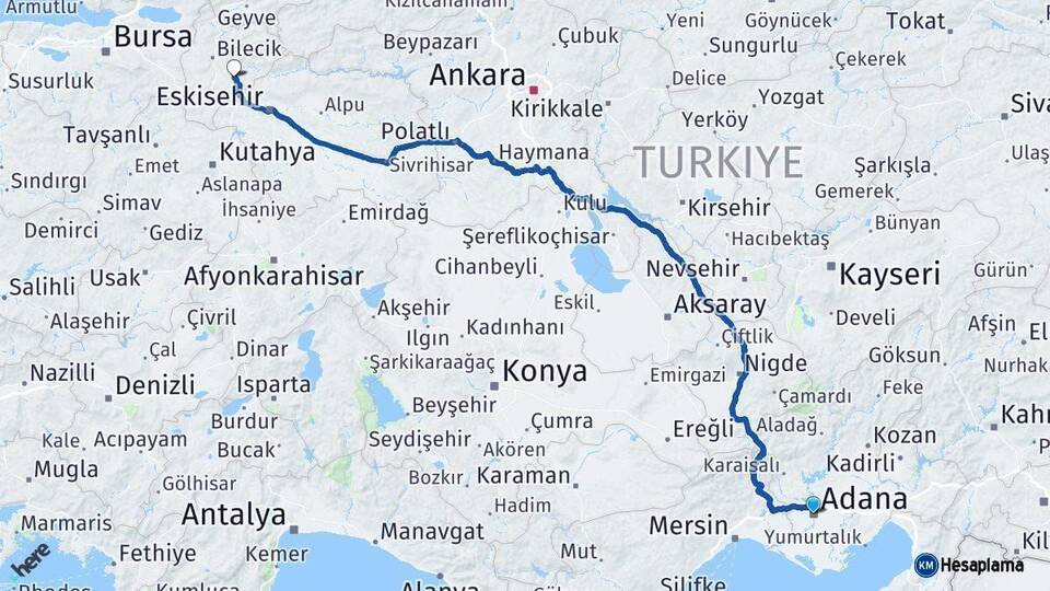Adana Söğüt Bilecik Arası Kaç Km - Yol Haritası