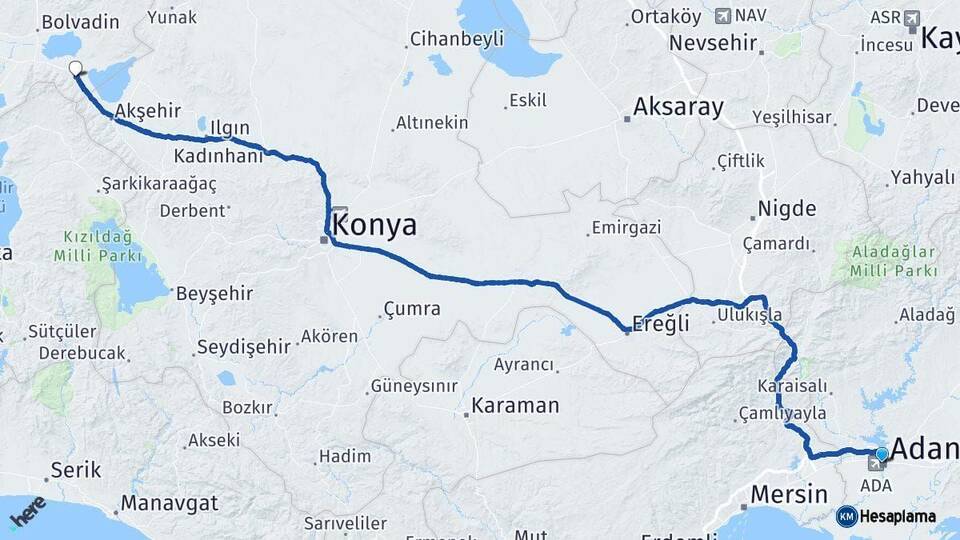 Adana Sultandağı Afyonkarahisar Arası Kaç Km - Yol Haritası