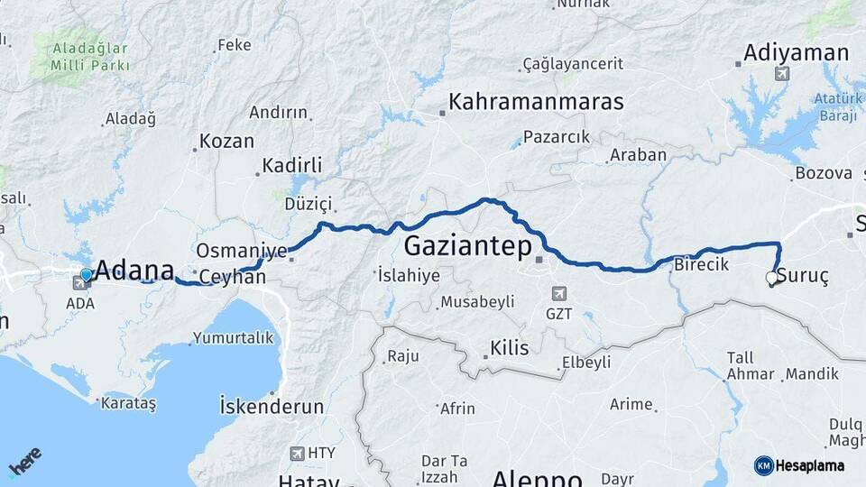 Adana Suruç Şanlıurfa Arası Kaç Km - Yol Haritası
