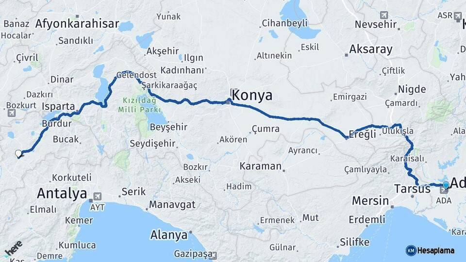 Adana Tefenni Burdur Arası Kaç Km - Yol Haritası