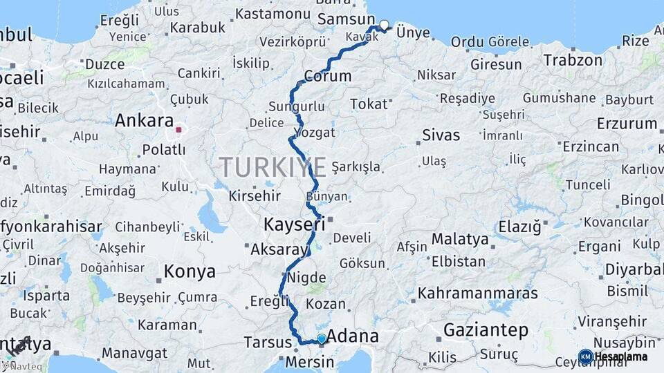 Adana Tekkeköy Samsun Arası Kaç Km - Yol Haritası