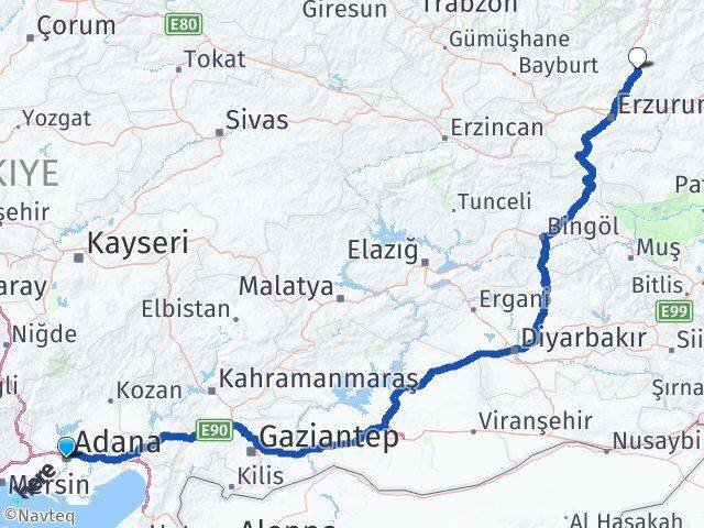 Adana Tortum Erzurum Arası Kaç Km - Yol Haritası