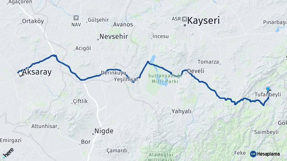 Adana Tufanbeyli Aksaray Arası Kaç Km - Yol Haritası