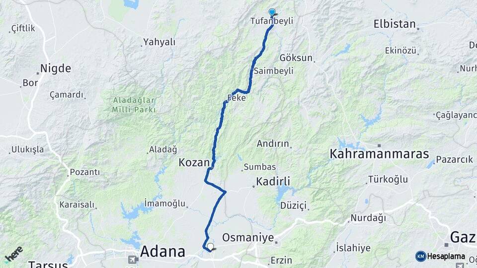 Adana Tufanbeyli Ceyhan Arası Kaç Km - Yol Haritası