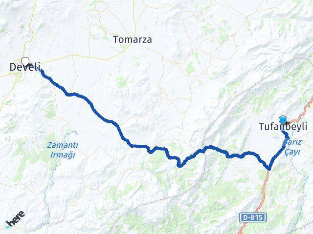 Adana Tufanbeyli Develi Kayseri Arası Kaç Km - Yol Haritası
