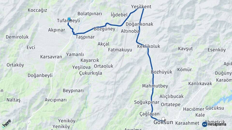 Adana Tufanbeyli Göksun Kahramanmaraş Arası Kaç Km - Yol Haritası