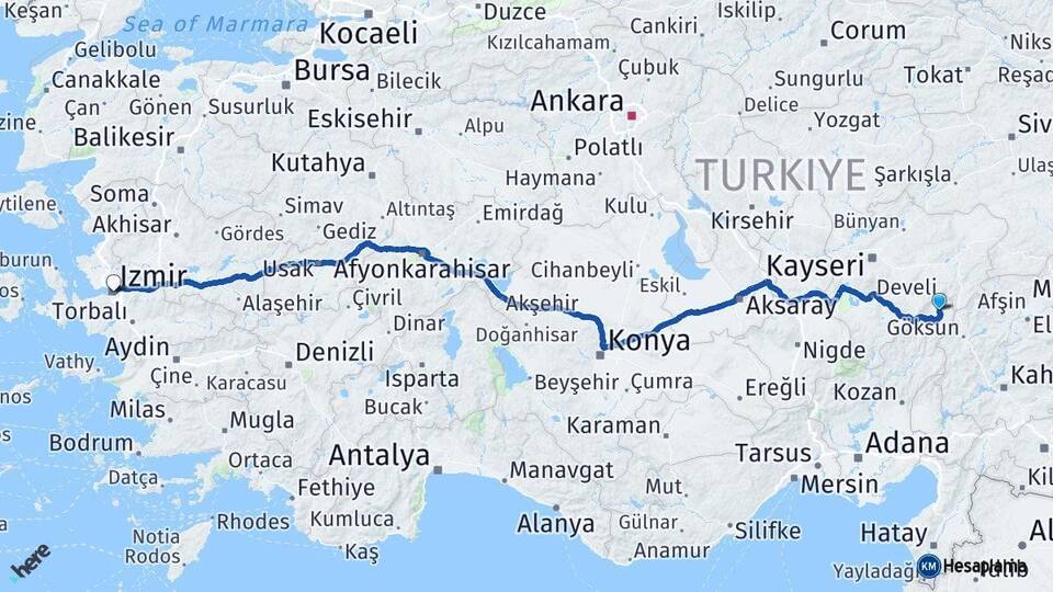 Adana Tufanbeyli İzmir Arası Kaç Km - Yol Haritası