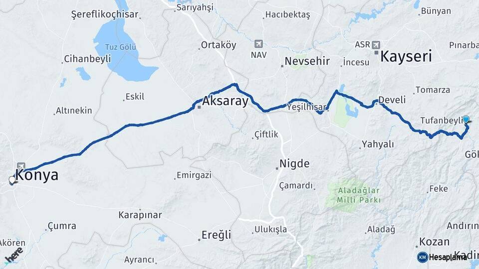 Adana Tufanbeyli Konya Arası Kaç Km - Yol Haritası