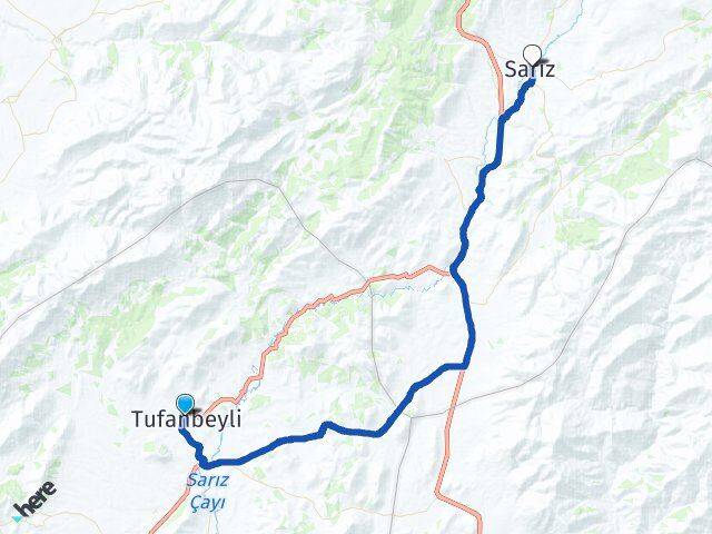 Adana Tufanbeyli Sarız Kayseri Arası Kaç Km - Yol Haritası