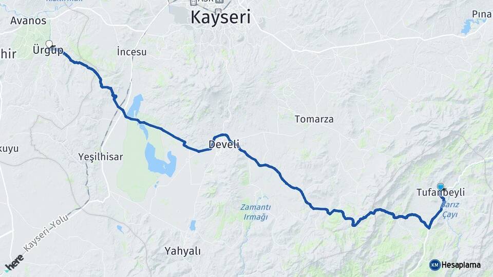 Adana Tufanbeyli Ürgüp Nevşehir Arası Kaç Km - Yol Haritası
