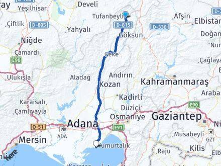 Adana Tufanbeyli Yumurtalık Arası Kaç Km - Yol Haritası