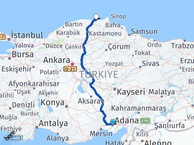 Adana Türkeli Sinop Arası Kaç Km - Yol Haritası