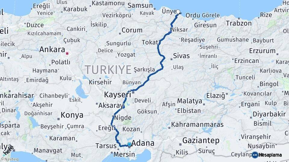 Adana Ünye Ordu Arası Kaç Km - Yol Haritası