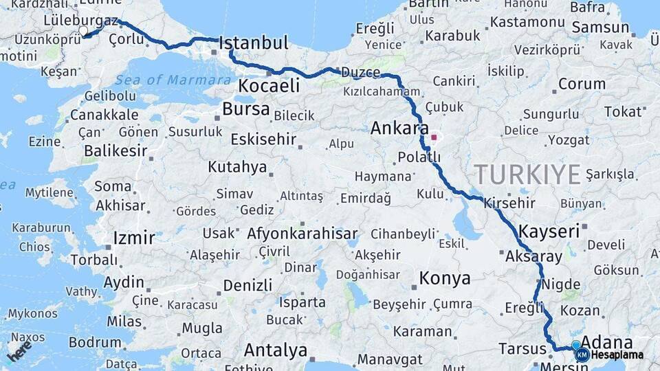 Adana Uzunköprü Edirne Arası Kaç Km - Yol Haritası