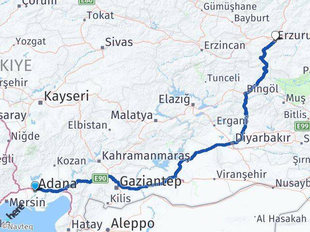 Adana Yakutiye Erzurum Arası Kaç Km - Yol Haritası