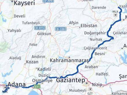 Adana Yazıhan Malatya Arası Kaç Km - Yol Haritası