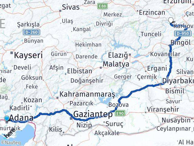 Adana Yedisu Bingöl Arası Kaç Km - Yol Haritası