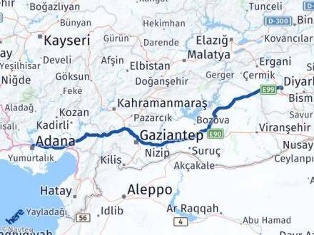 Adana Yenişehir Diyarbakır Arası Kaç Km - Yol Haritası