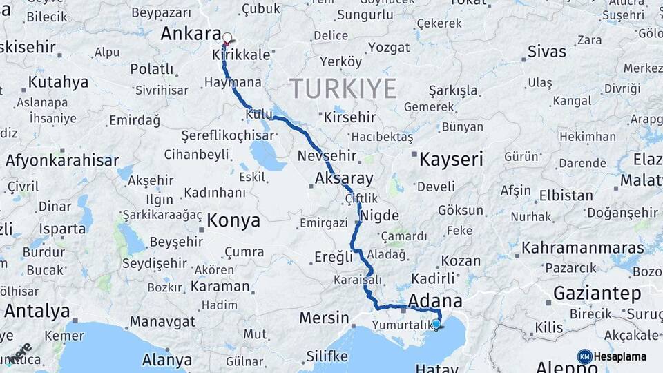 Adana Yumurtalık Ankara Arası Kaç Km - Yol Haritası