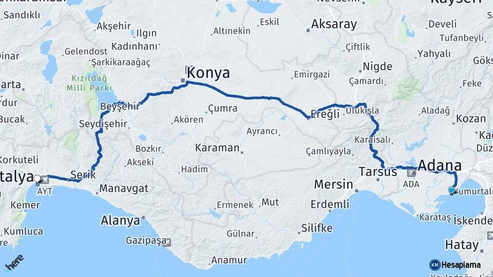 Adana Yumurtalık Antalya Arası Kaç Km - Yol Haritası