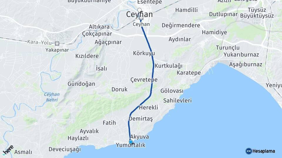 Adana Yumurtalık Ceyhan Arası Kaç Km - Yol Haritası