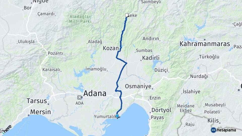 Adana Yumurtalık Feke Arası Kaç Km - Yol Haritası