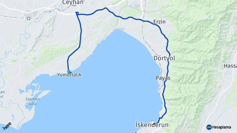 Adana Yumurtalık İskenderun Hatay Arası Kaç Km - Yol Haritası