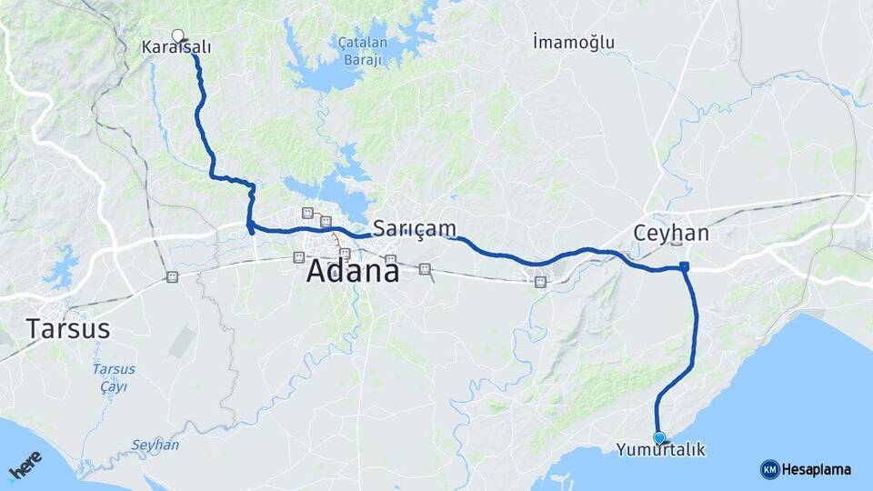 Adana Yumurtalık Karaisalı Arası Kaç Km - Yol Haritası