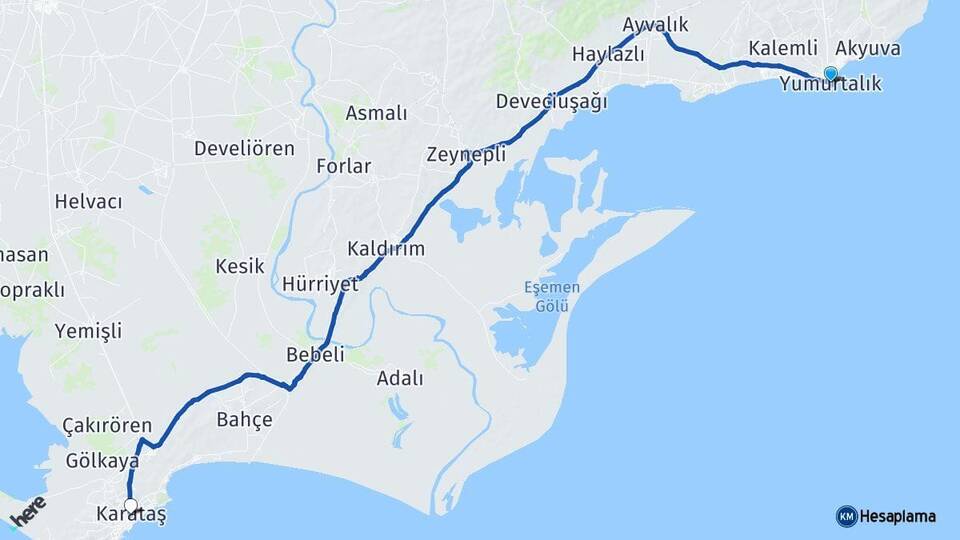 Adana Yumurtalık Karataş Arası Kaç Km - Yol Haritası