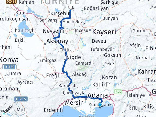 Adana Yumurtalık Kozaklı Nevşehir Arası Kaç Km - Yol Haritası