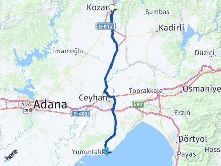 Adana Yumurtalık Kozan Arası Kaç Km - Yol Haritası