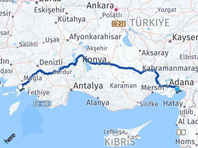 Adana Yumurtalık Marmaris Muğla Arası Kaç Km - Yol Haritası