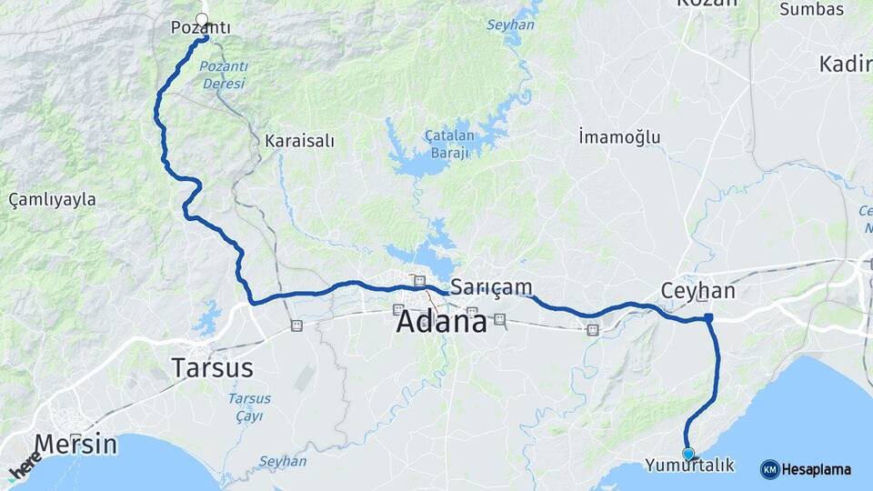 Adana Yumurtalık Pozantı Arası Kaç Km - Yol Haritası