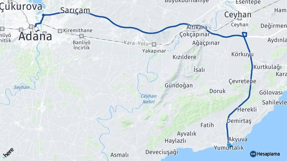 Adana Yumurtalık Seyhan Arası Kaç Km - Yol Haritası