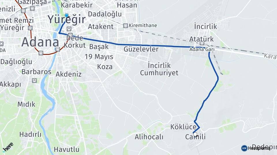 Adana Yüreğir Akarcalı Yüreğir Arası Kaç Km - Yol Haritası