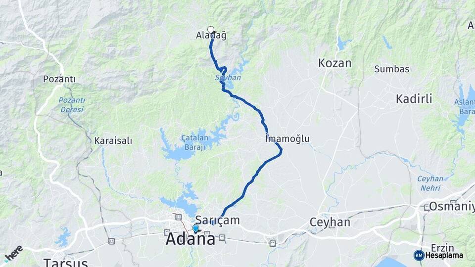 Adana Yüreğir Aladağ Arası Kaç Km - Yol Haritası