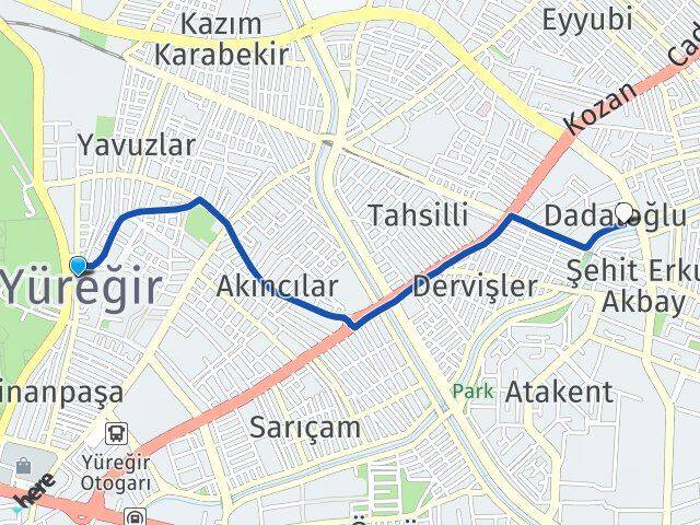 Adana Yüreğir Dadaloğlu Yüreğir Arası Kaç Km - Yol Haritası